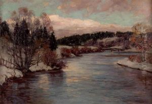Winterliche Flusslandschaft Im Bayerischen