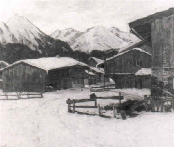 Bergbauernhof Im Schnee Bei Abendsonne - view 1