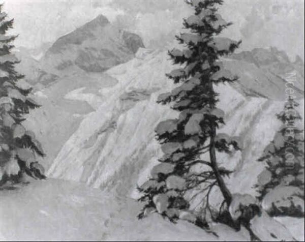 Verschneites Bergmassiv - view 1
