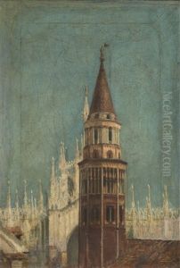 Campanile Di San Gottardo Con Duomo Sullo Sfondo by Antonio Curti