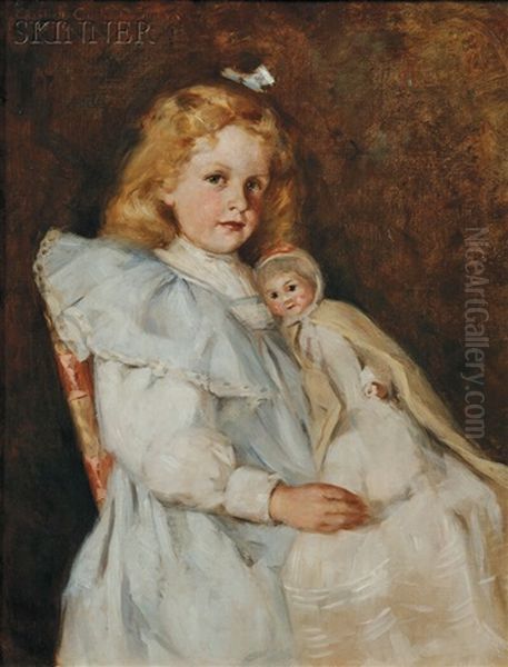 Young Girl Seated Holding A Doll - view 1