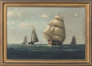 Ship Headed Out With Pilot Boat And Other Ships. Possibly Boston by George Curtis