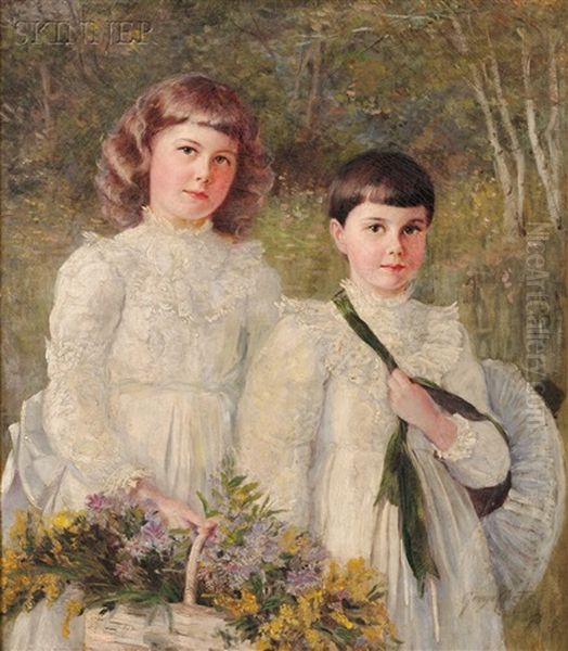 A Bouquet For Mother/an En Plein Air Portrait Of Two Siblings - view 1
