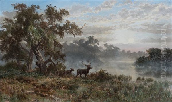 River Scene With Deer - view 1