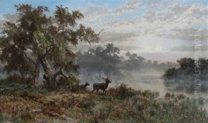 River Scene With Deer by James Waltham Curtis