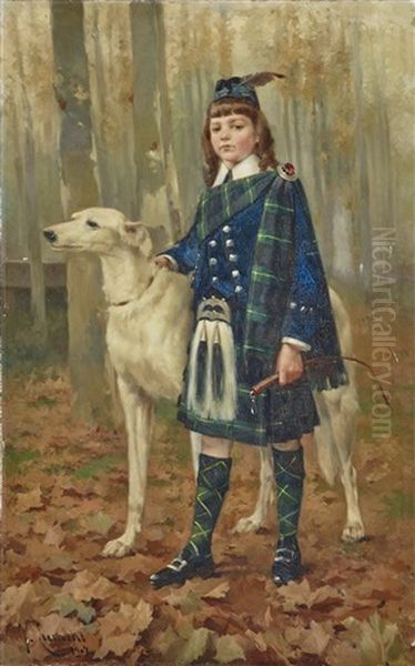 A Boy In A Kilt With A Dog - view 1