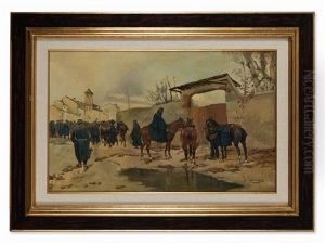 Retreating Troops by Josep (Jose) Cusachs y Cusachs