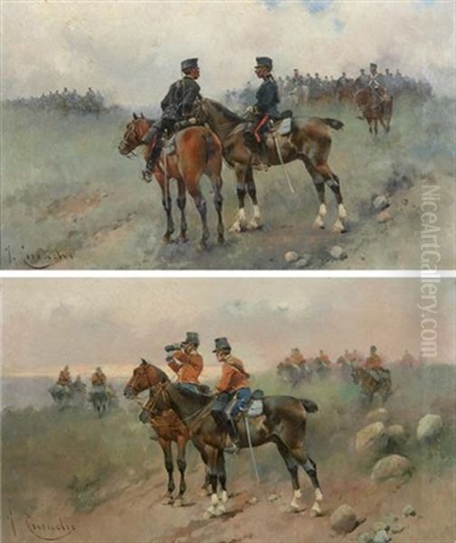 Pareja De Cuadros De Militares A Caballo (+ Another, Similar; Pair) - view 1