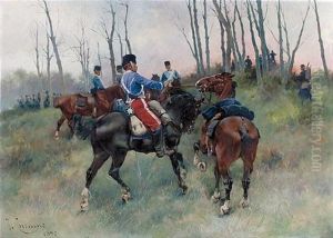 Soldados A Caballo (soldiers On Horseback) by Josep (Jose) Cusachs y Cusachs