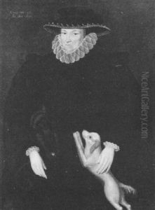 Portrait Of A Woman With A Dog And A Monkey by Hieronymus Custodis