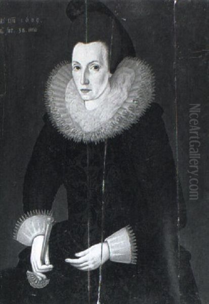 Portrait Of A Lady In Black Floral Dress - view 1