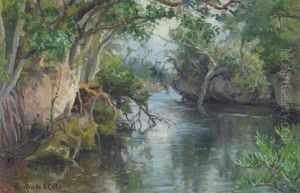 Wooded Stream (+ River Landscape; 2 Works) by Gertrude E. Spurr Cutts