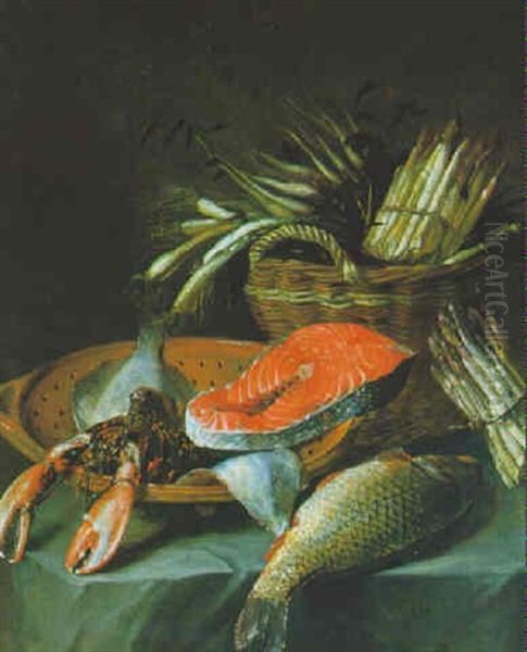 Stilleben Mit Spargel, Fischen Und Einer Lachsschnitte - view 1