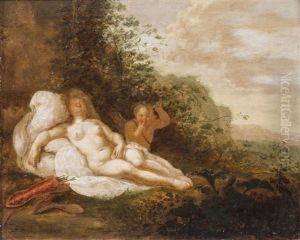 Schlafende Venus Mit Amor In Landschaft by Abraham van Cuylenborch