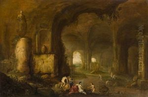 Badende Nymphen In Einer Felsgrotte by Abraham van Cuylenborch