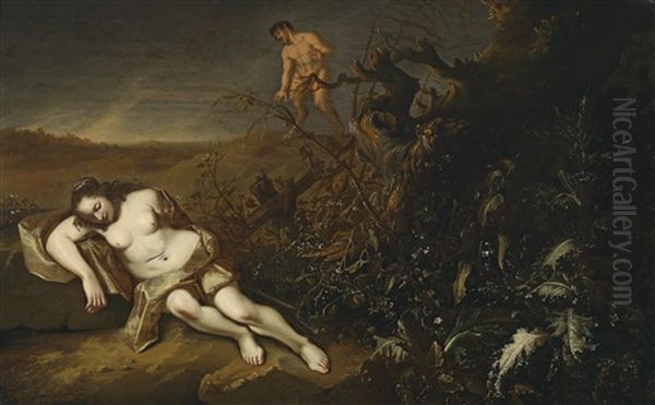 Eine Schlafende Nymphe Wird Von Einem Satyr Beobachtet - view 1