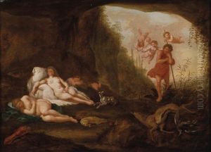 Die Schlafende Diana Mit Ihren Nymphen In Einer Grotte, Im Freien Der Hirt Endymion Und Vier Amoretten