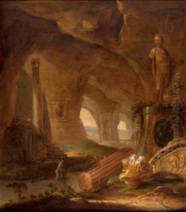 Interieur De Caverne Avec Ruines De Temple, Anime De Deux Jeunes Femmes by Abraham van Cuylenborch