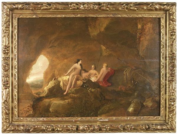 Nymphen Und Jagdhunde In Einer Felsgrotte - view 1