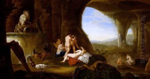 Diana Und Ihre Gefahrtinnen Nach Der Jagd In Einer Felsgrotte Ruhend Und Badend by Abraham van Cuylenborch