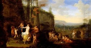 Venus Mit Amor, Ceres Und Bacchus Sowie Amoretten Und Nymphen In Einer Sudlichen Landschaft by Abraham van Cuylenborch