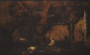 Couple De Bergers Pres De Tombeaux Dans Une Grotte by Abraham van Cuylenborch