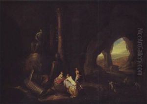 Nymphes Se Baignant Dans Une Grotte
