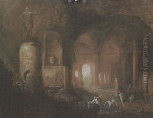 Badande Nymphen In Einer Felsengrotte