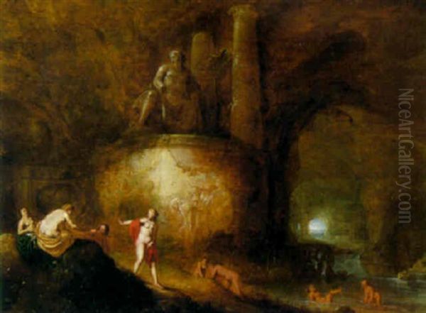 Nymphs Bathing In A Cave Beneath A Statue Of Neptune - view 1