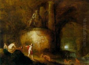 Nymphs Bathing In A Cave Beneath A Statue Of Neptune by Abraham van Cuylenborch