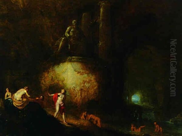 Nymphs Bathing In A Grotto Beneath A Statue Of Neptune - view 1