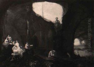 Diana Und Ihre Nymphen In Einer Grotte by Abraham van Cuylenborch