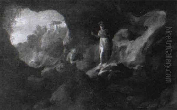 Ulysses And Athene In A Cave, With The Temple Of The Sibyl At Tivoli Beyond - view 1