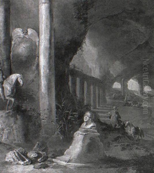 A Grotto With Roman Ruins And A Levantine Traveller - view 1