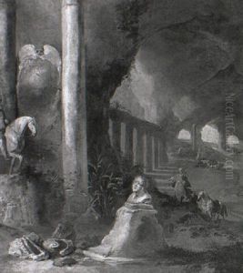 A Grotto With Roman Ruins And A Levantine Traveller by Abraham van Cuylenborch