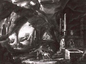 Reiter In Einer Felsgrotte Bei Antikisierenden Grabanlagen by Abraham van Cuylenborch