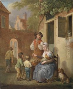 Eine Hollandische Strasenszene In Der Abendsonne by Cornelis van Cuylenburg
