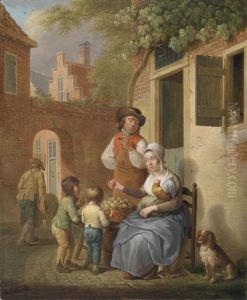 Eine Hollandische Strassenszene In Der Abendsonne by Cornelis van Cuylenburg