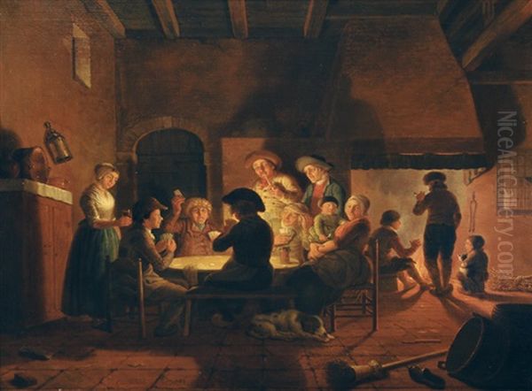 Card Players By The Fireside - view 1