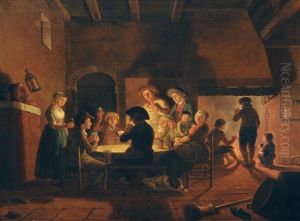Card Players By The Fireside by Cornelis van Cuylenburg