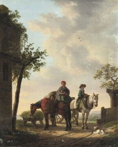 Travellers And Their Horses Halting Near A Well by Cornelis van Cuylenburg
