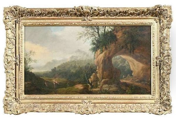 Arkadische Landschaft Mit Felsentor Und Figurenstaffage - view 1