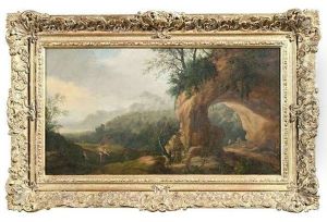 Arkadische Landschaft Mit Felsentor Und Figurenstaffage by Cornelis van Cuylenburg