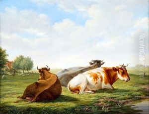Grazing Cows In A Meadow by Johannes Elize van Cuylenburg