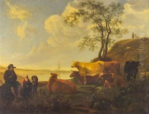 Cowherd And Children With Cattle by Aelbert Cuyp