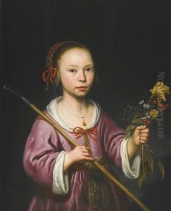 Portrait Of A Young Girl As A Shepherdess, Holding A Sprig Of Flowers by Aelbert Cuyp