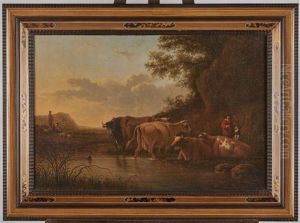 Cinq Vaches Pres D'une Rive Escarpee by Aelbert Cuyp