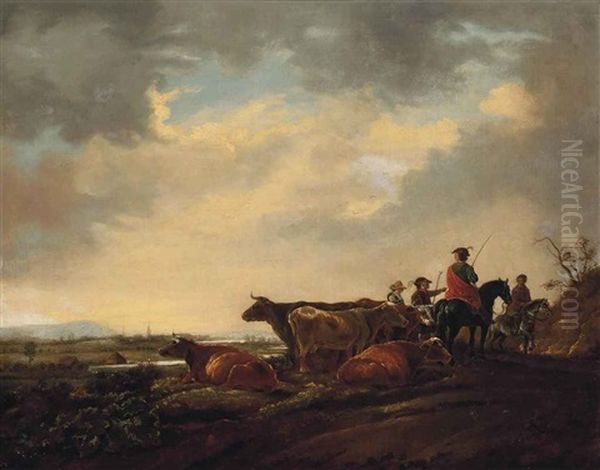 A Wooded Landscape With Drovers And Their Cattle - view 1