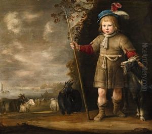 A Young Shepherd With A Flock Of Goats by Aelbert Cuyp