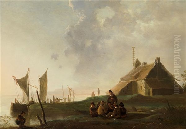 Eine Wachstube An Einem Fluss Mit Der Stadt Dordrecht Im Hintergrund - view 1